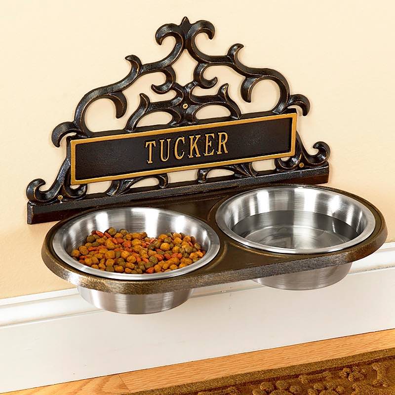 Personalized Wall-Mount Pet Feeder - Black with Gold